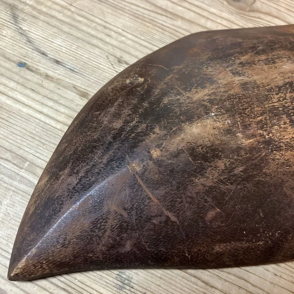VTG Rustic Wooden Leaf Shape Tray Bowl Trinket Dish 15” Hand Carved Primitive